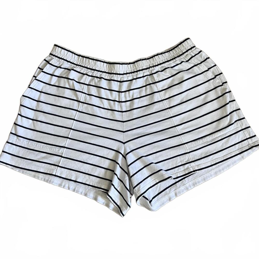 Madewell MWL Pull-On Shorts Women's size large Black White Striped Cotton Lounge
